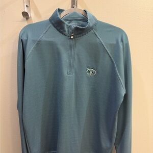 Men's HB Green Striped Quarter-Zip with logo